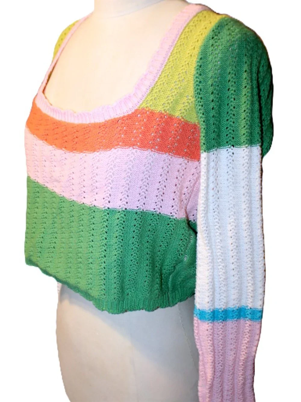 LA Hearts PacSun Crochet Knit Crop Sweater Top Striped Colorblock Y2K M